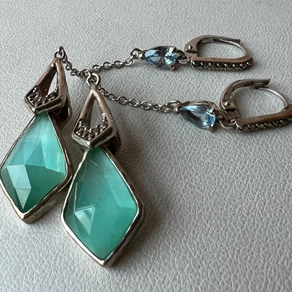 JUDITH JACK MINT GREEN QUARTZ DOUBLET DANGLE DROP LEVER BACK EARRINGS 925SS BNWT